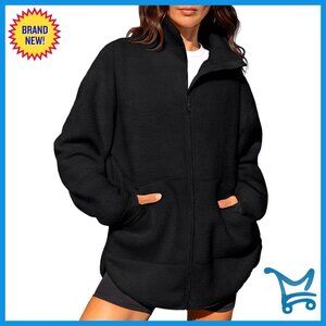 Oversized Full Zip Fleece Jacket Sherpa Long Winter Coat Y2K Chic Casual
